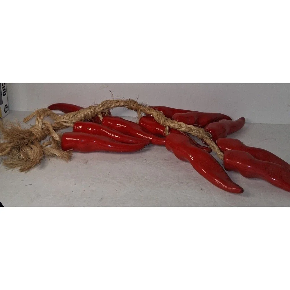 Vintage Lot Red Peppers Ceramic 3 Strands